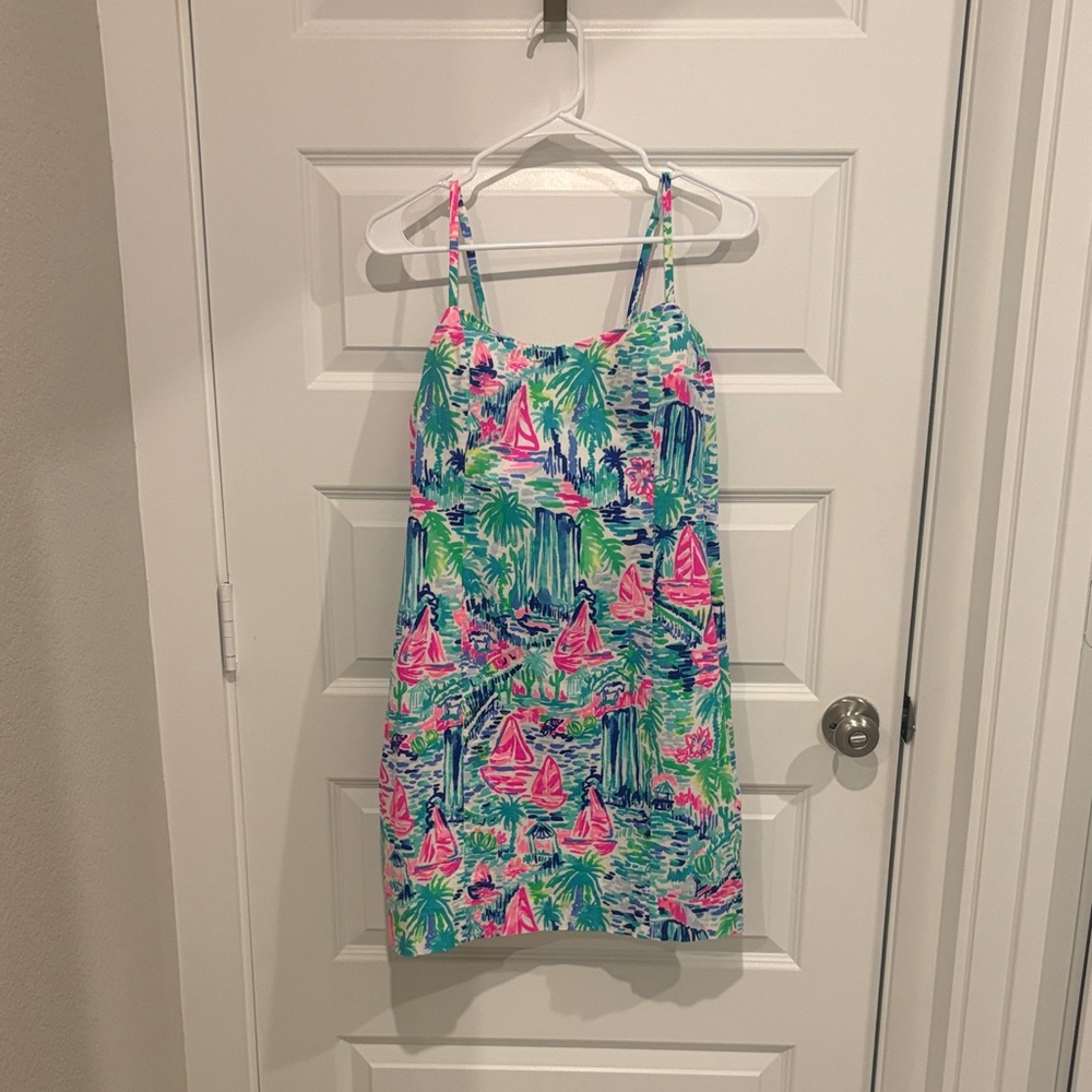 Lilly Pulitzer pink aqua multi-color floral sundress